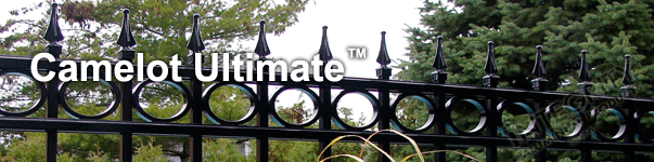 Camelot Ornamental Industrial Fence With Decorative Finials and Circle Enhancements